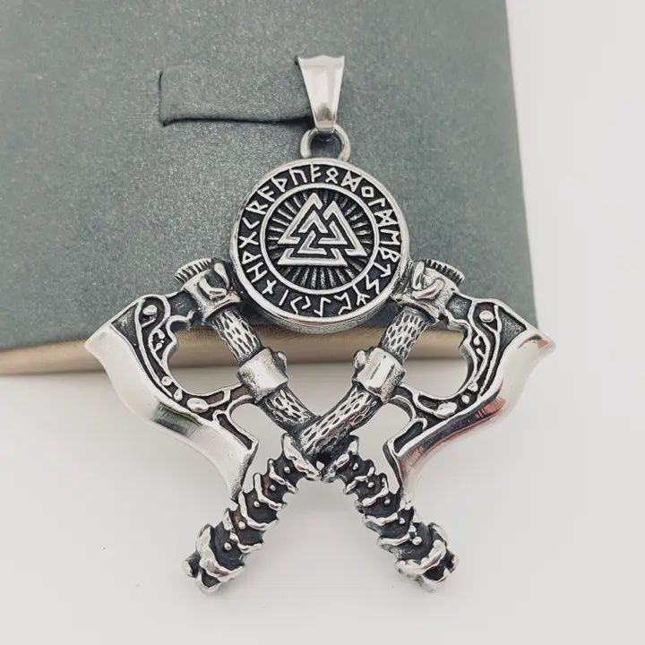 Viking Warrior Double Axe Rune Stainless Steel Pendant