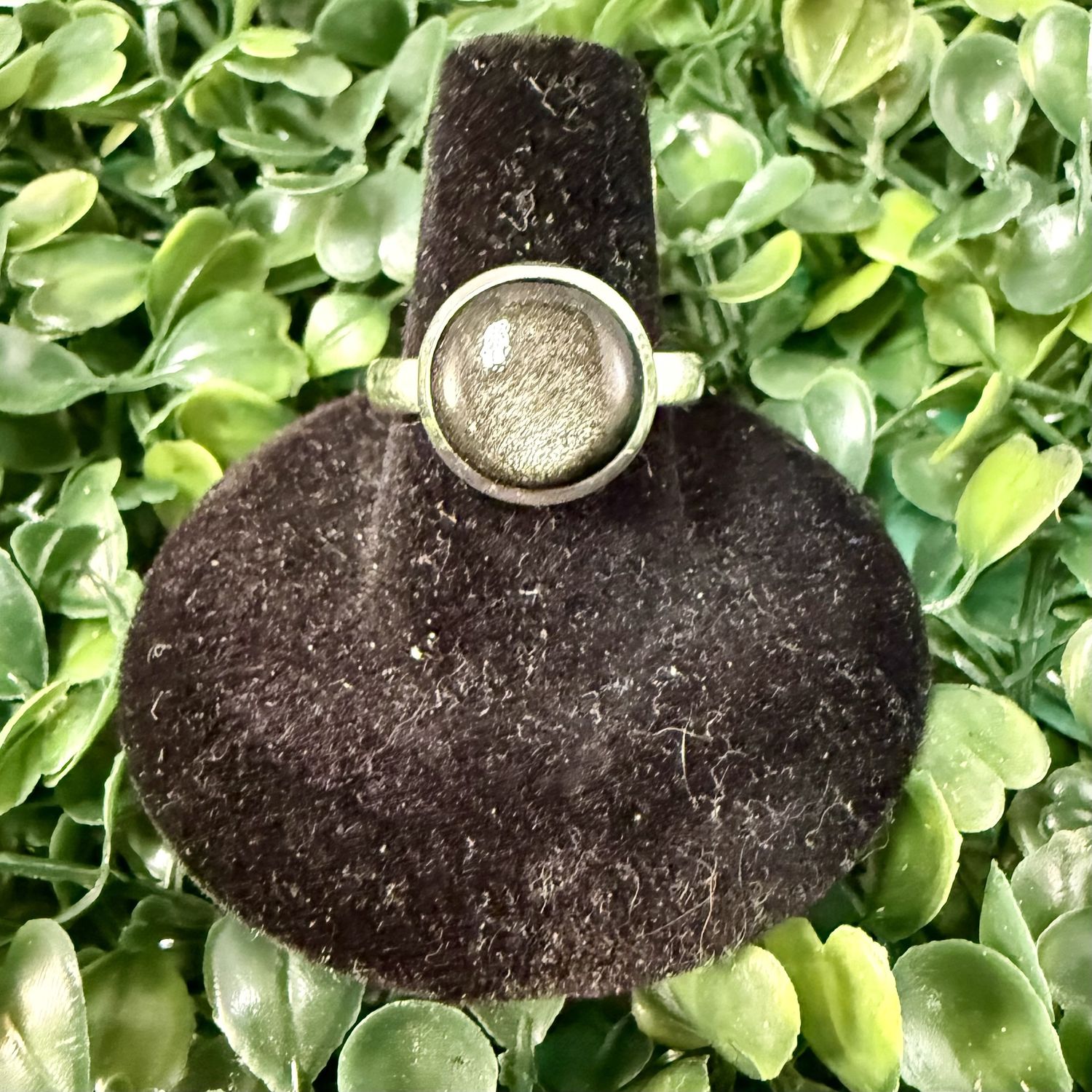 Silver Sheen Obsidian Round Sterling Ring, Size: 7