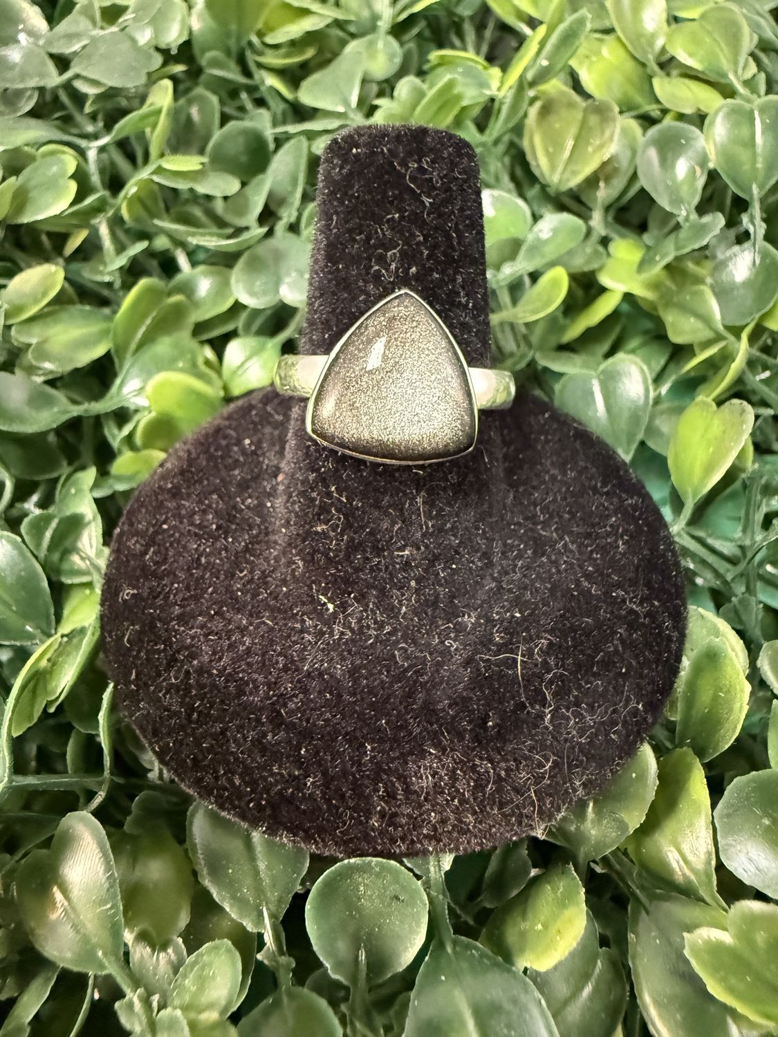 Silver Sheen Obsidian Triangle Sterling Ring sz8