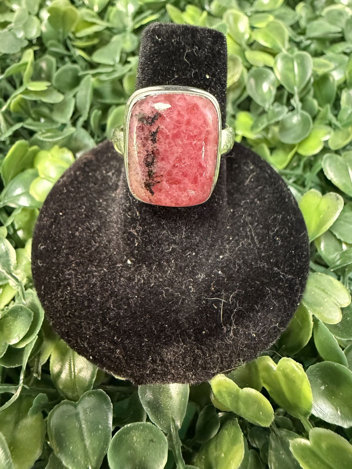 Rhodonite Rectangle Sterling Ring sz7