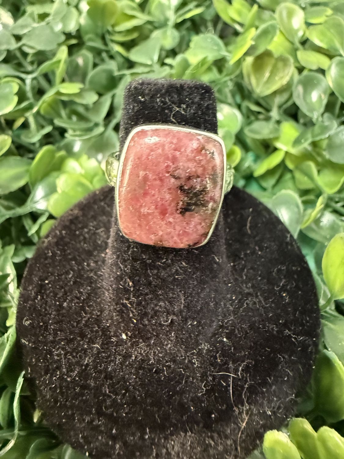 Rhodonite Square Sterling Ring Sz6