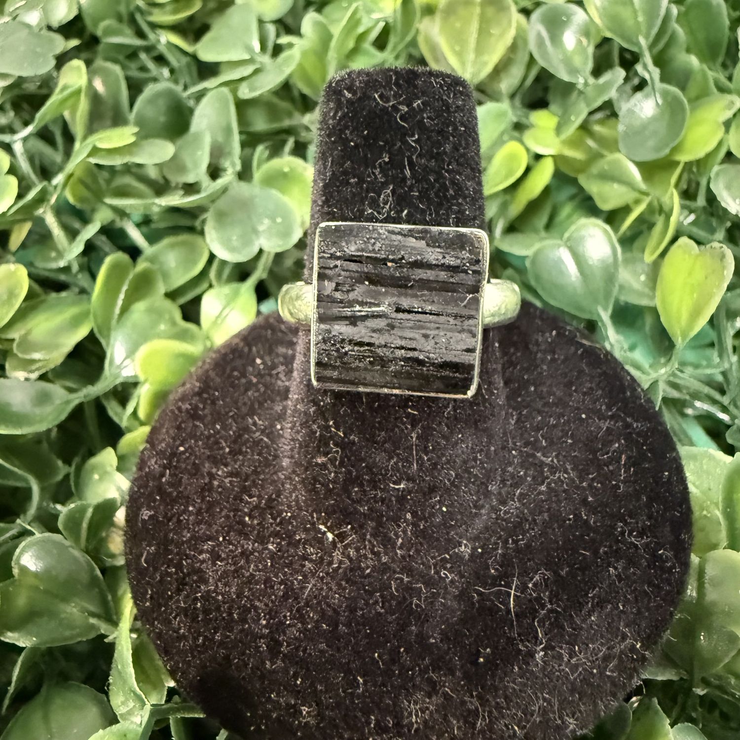 Black Tourmaline Square Ring, Size: 8