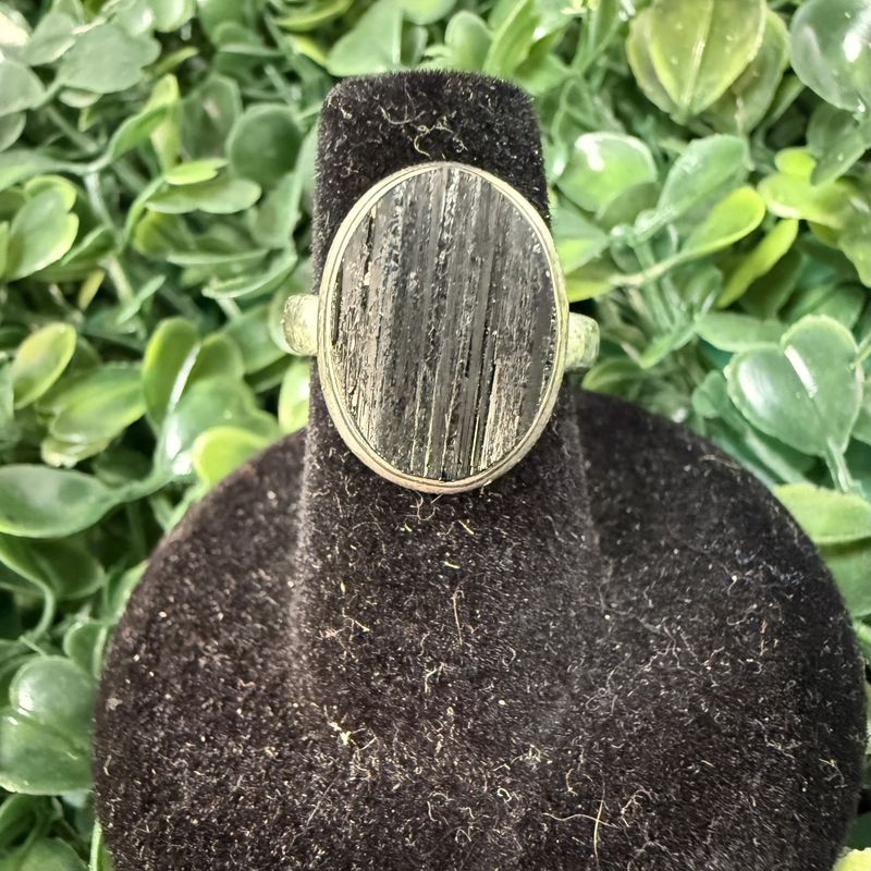 Black Tourmaline Oval Sterling Ring Sz6