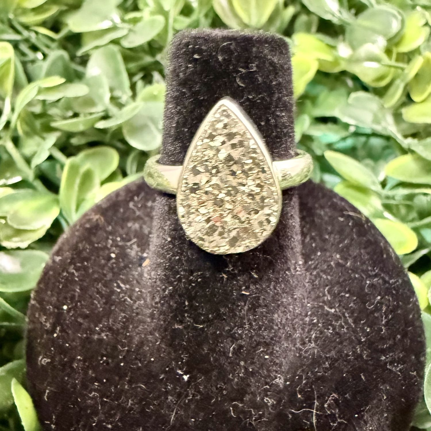 Pyrite Drop Sterling Ring, Size: 6