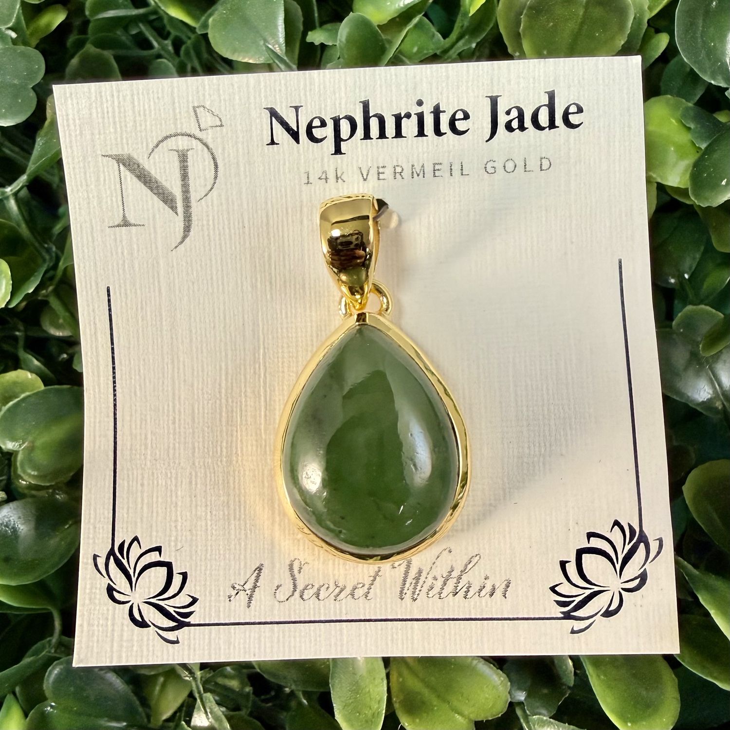 Nephrite Jade Drop Vermeil Gold Pendant