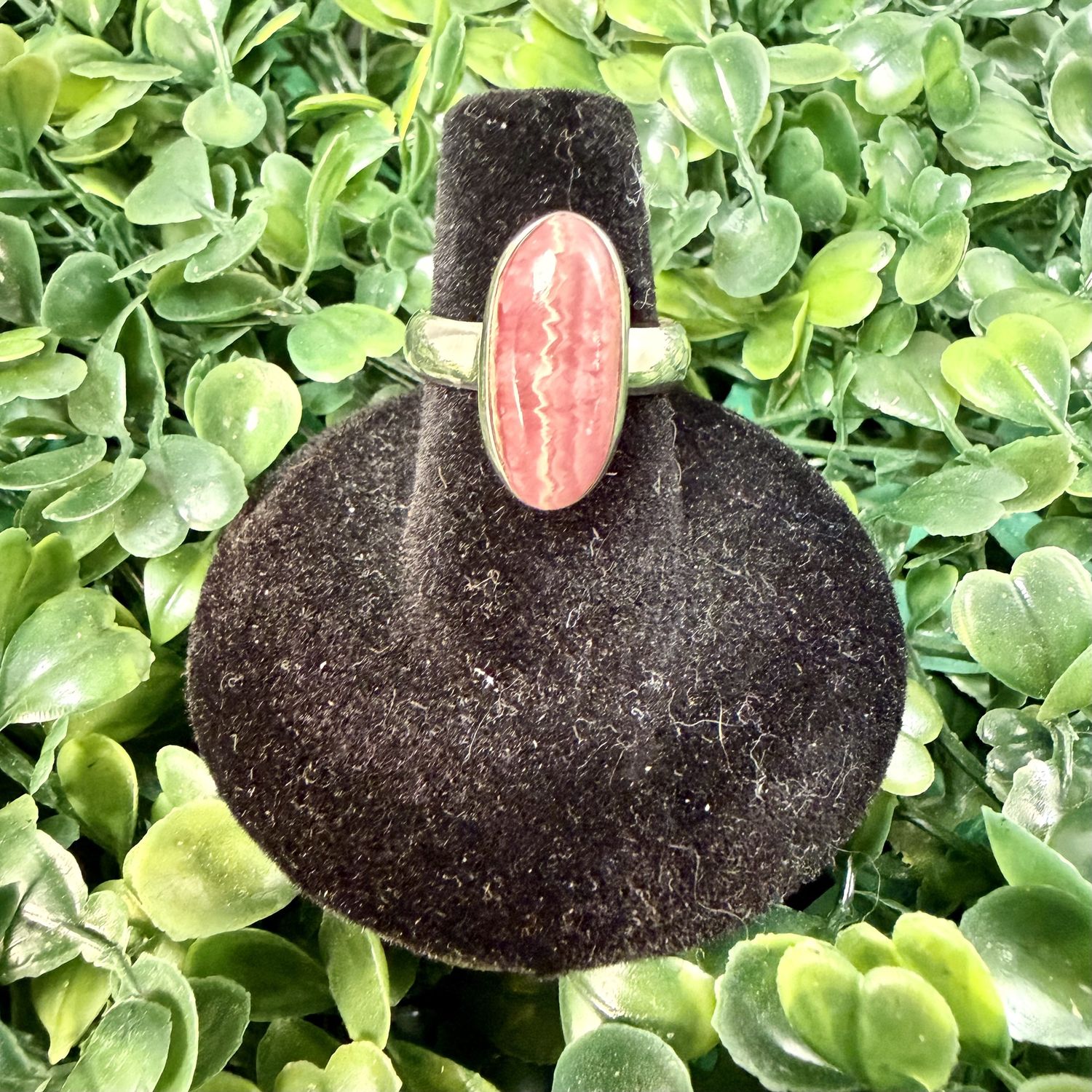 Rhodochrosite Ellipse Sterling Ring, Size: 5