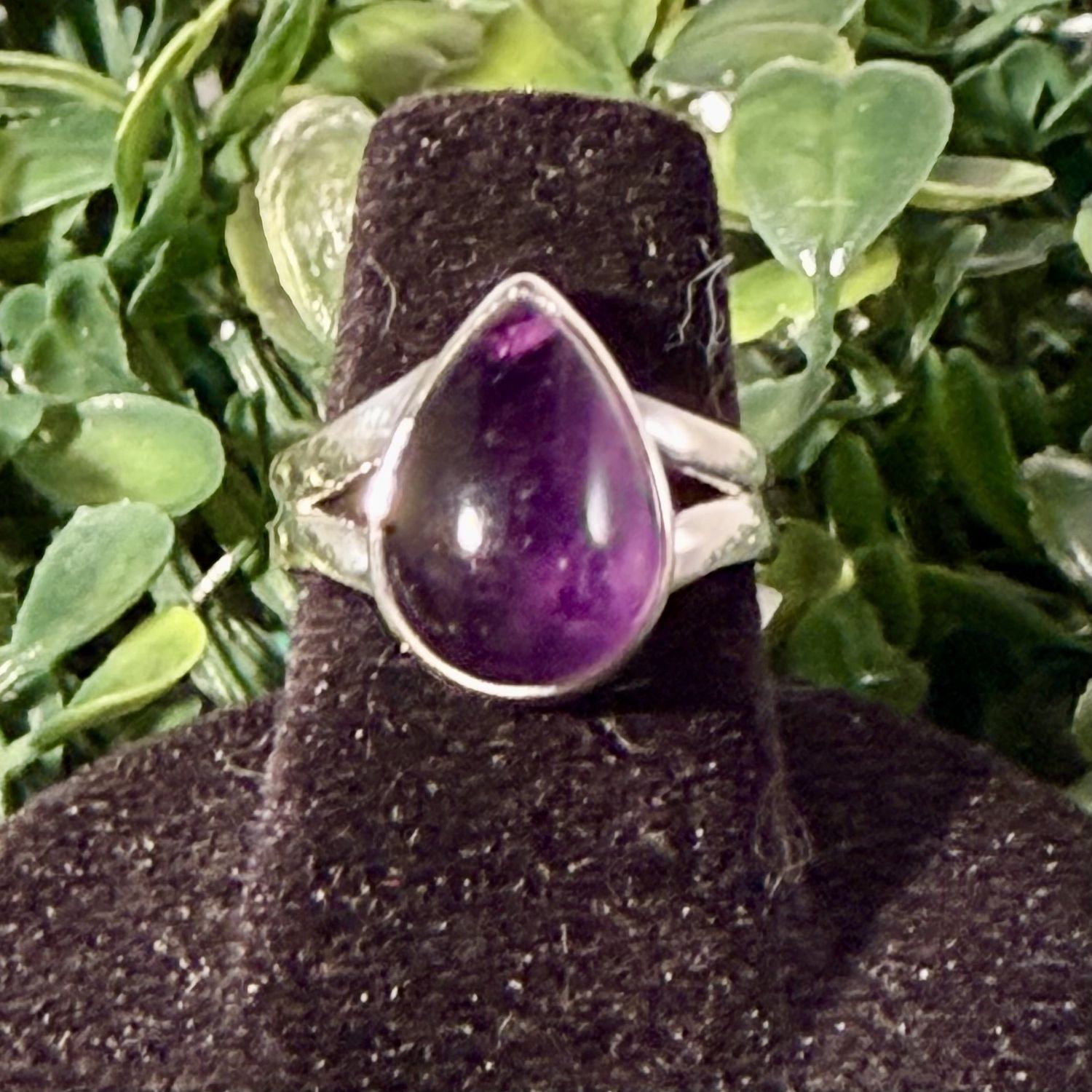 Amethyst Drop Double Band Sterling Ring, Size: 5