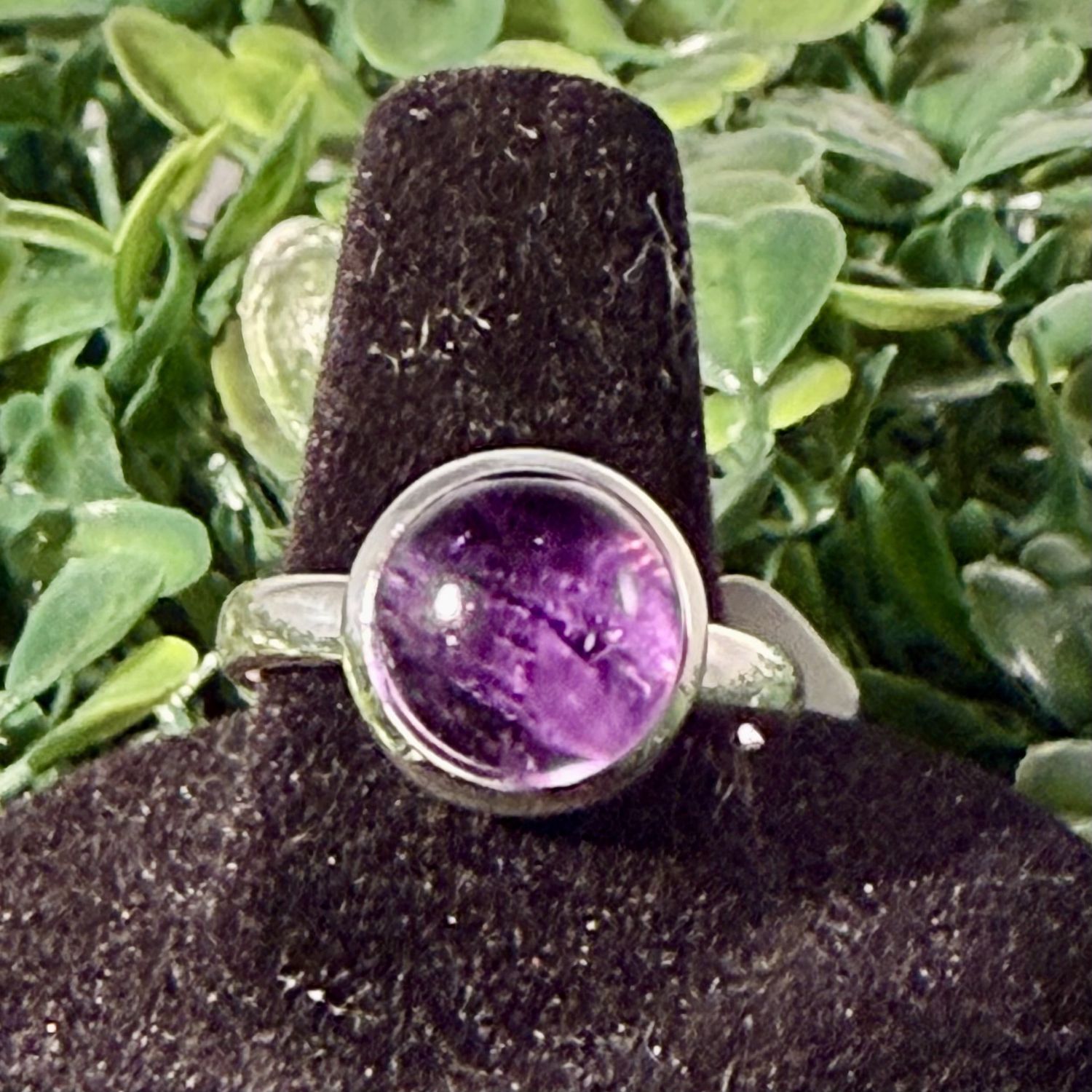 Amethyst Round Sterling Ring, Size: 8