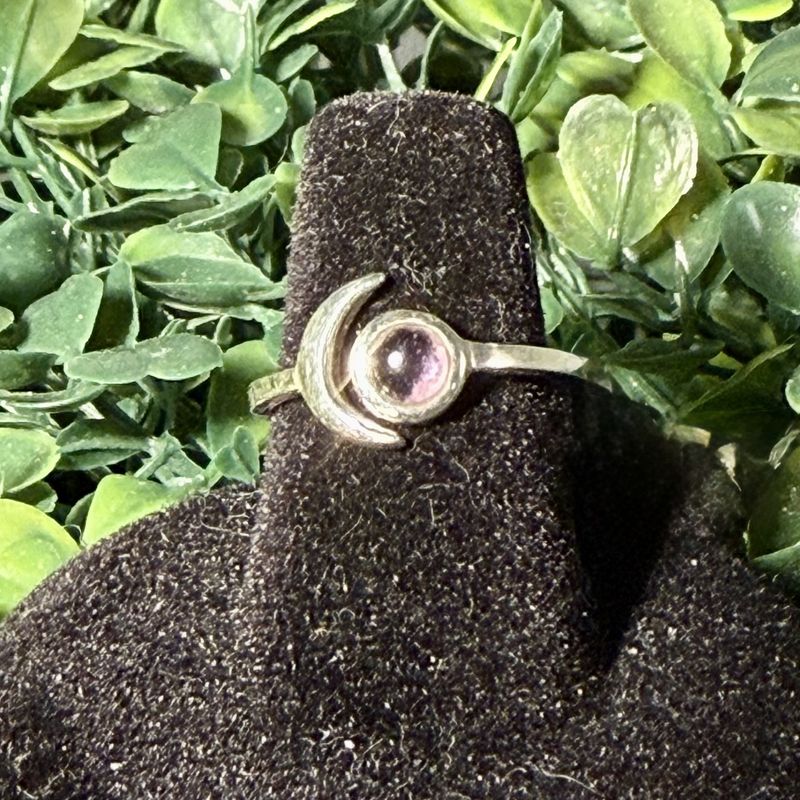 Crescent Moon Amethyst Sterling Ring sz6