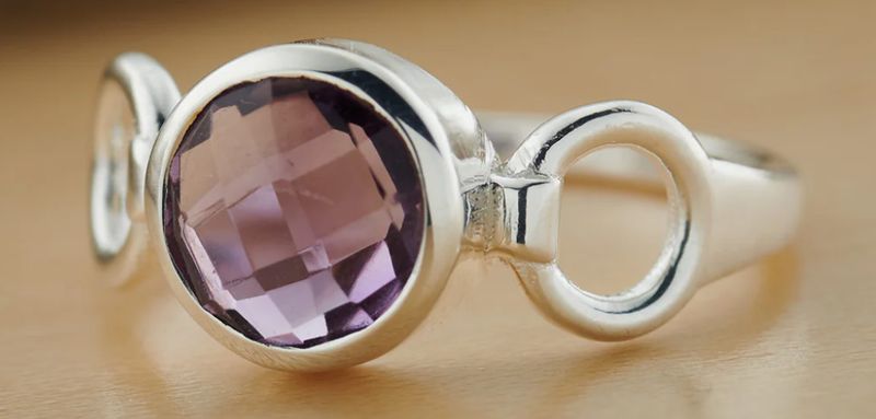 Amethyst Faceted Round Ring
