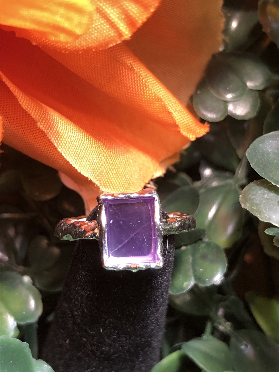 Amethyst Flat Square Ring, Size: 4