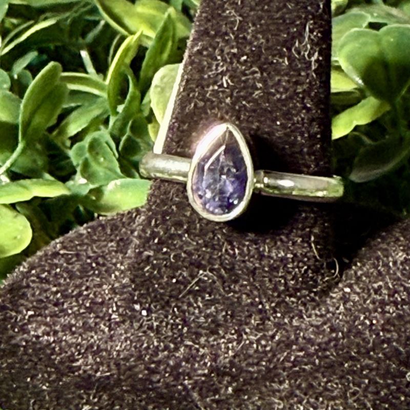 Amethyst Faceted Drop Sterling Ring Sz8
