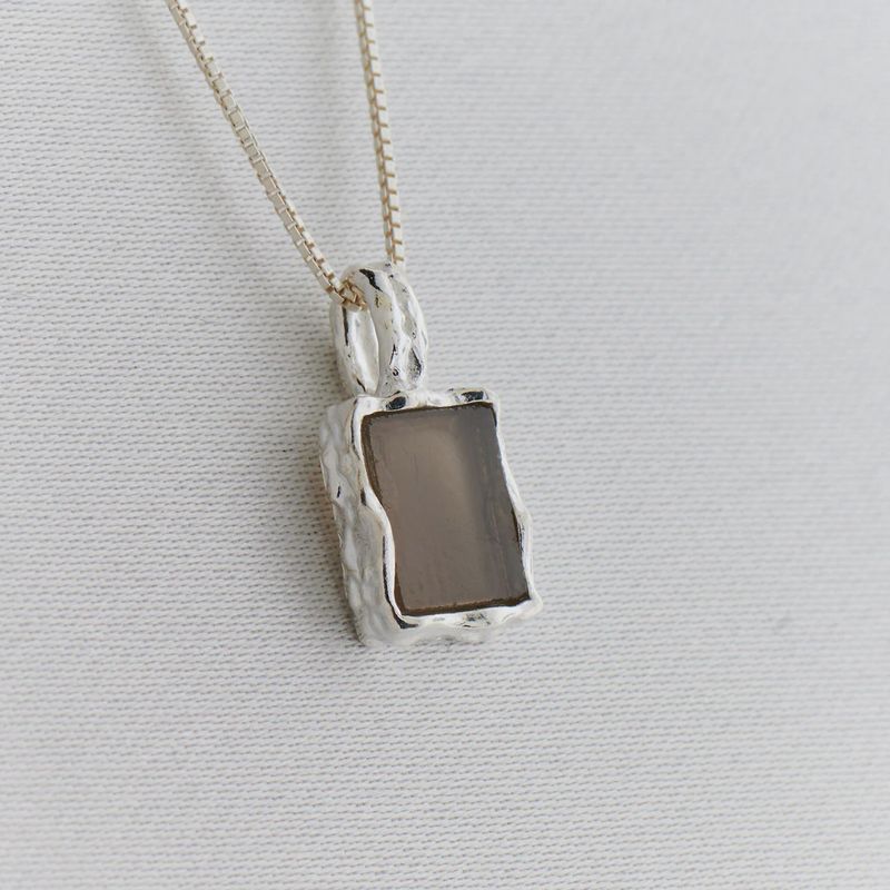 Smoky Quartz Hammered Rectangle Sterling Pendant