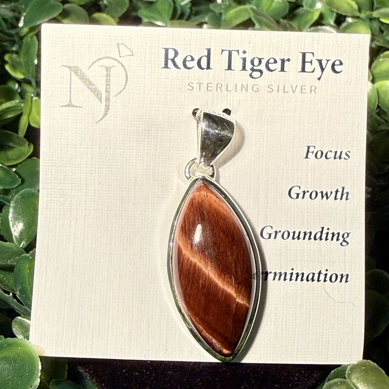 Red Tigers Eye Marquise Sterling Pendant