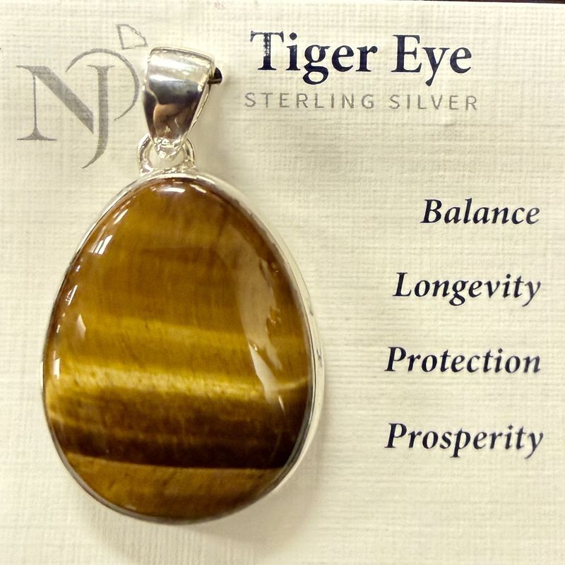 Tiger Eye Egg Shaped Sterling Pendant