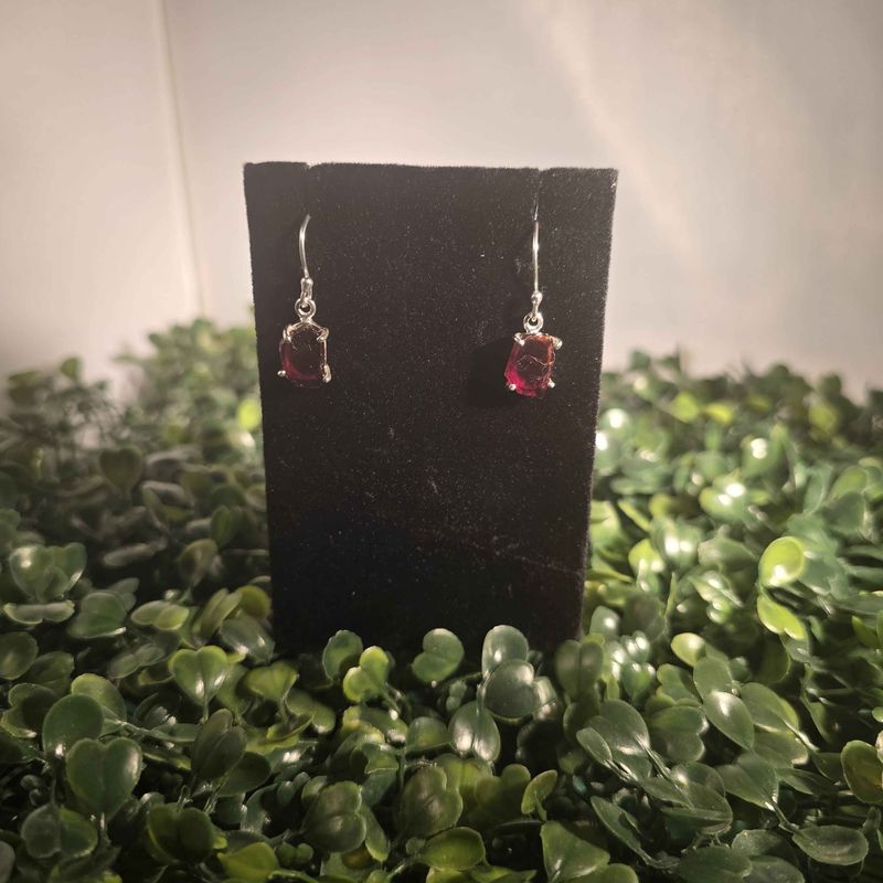 Garnet Raw Sterling Hook Earrings