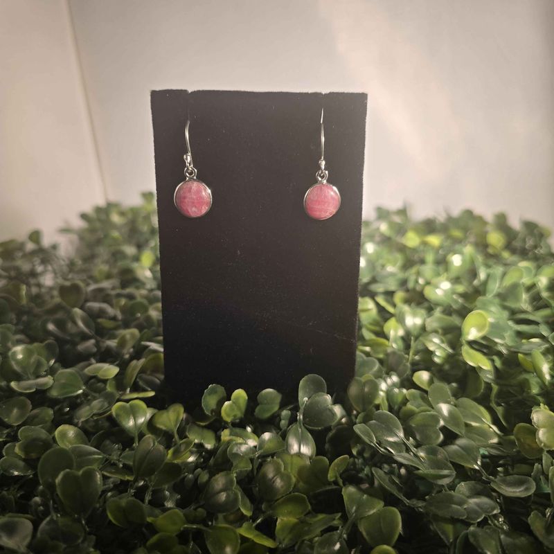 Rhodochrosite Round Sterling Dangle Earrings