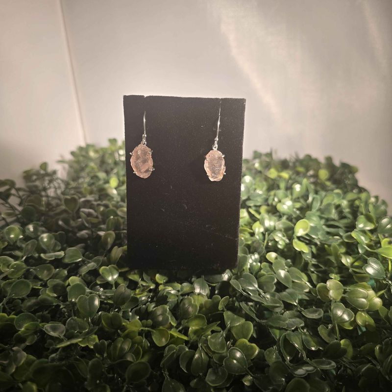 Rose Quartz Natural Sterling Dangle Earrings
