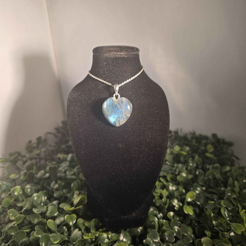 Blue Fire Labradorite Heart Sterling Pendant