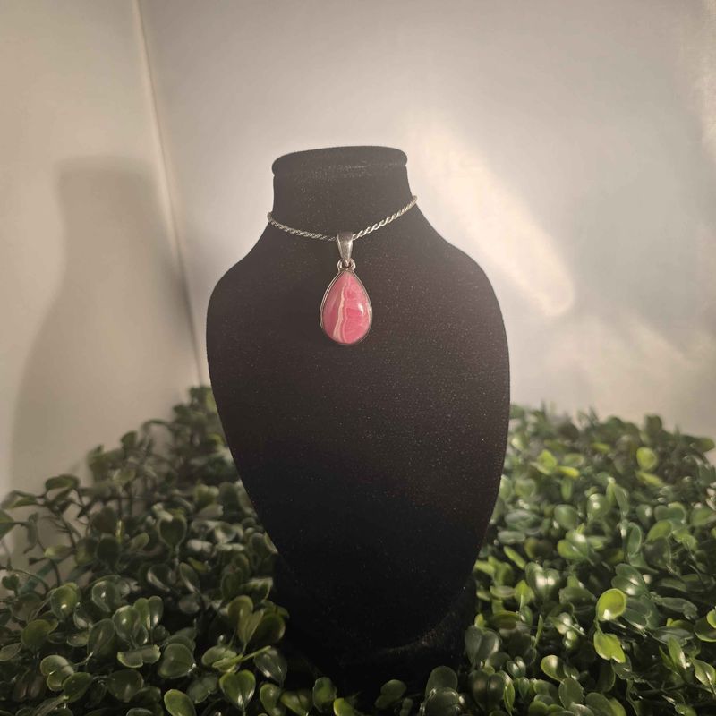 Rhodochrosite Drop Sterling Pendant