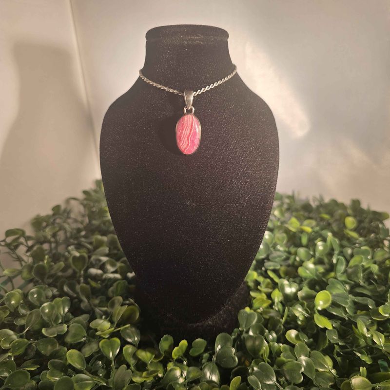 Rhodochrosite Oval Sterling Pendant