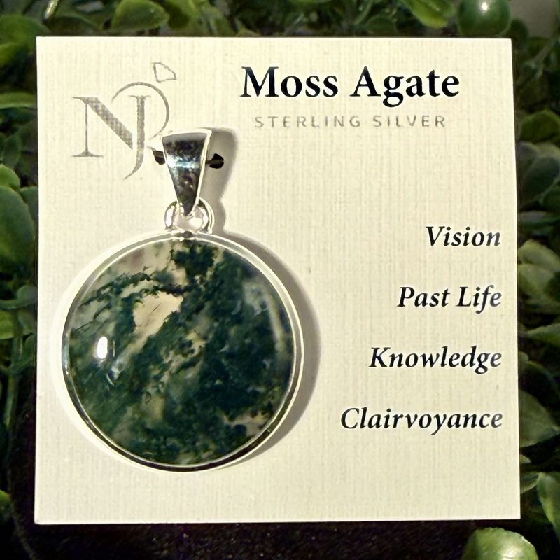 Moss Agate Round Sterling Pendant