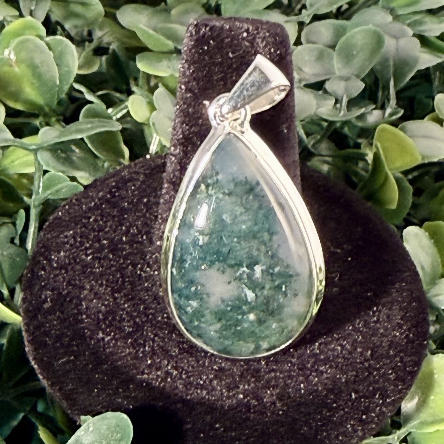 Moss Agate Drop Sterling Pendant