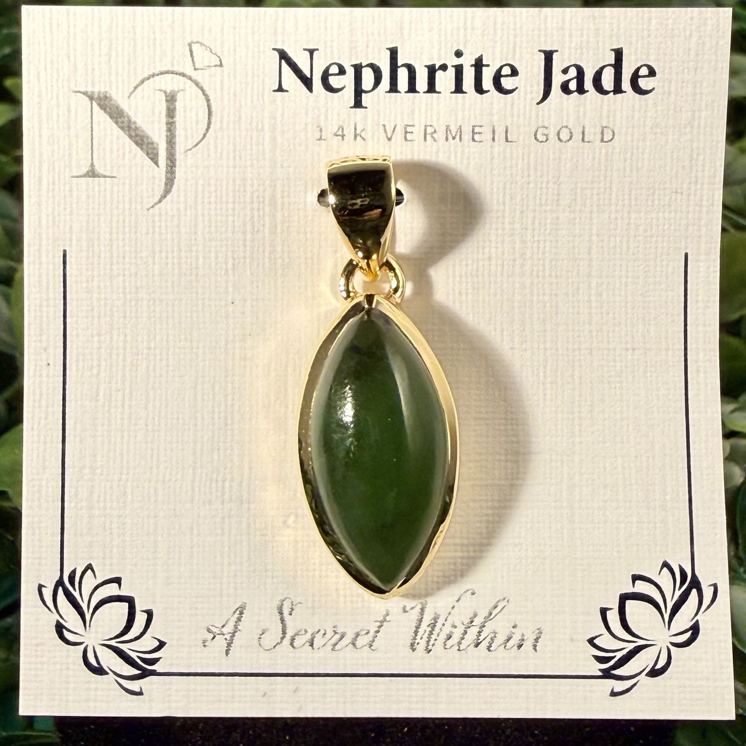 Nephrite Jade Marquise Vermeil Gold Pendant