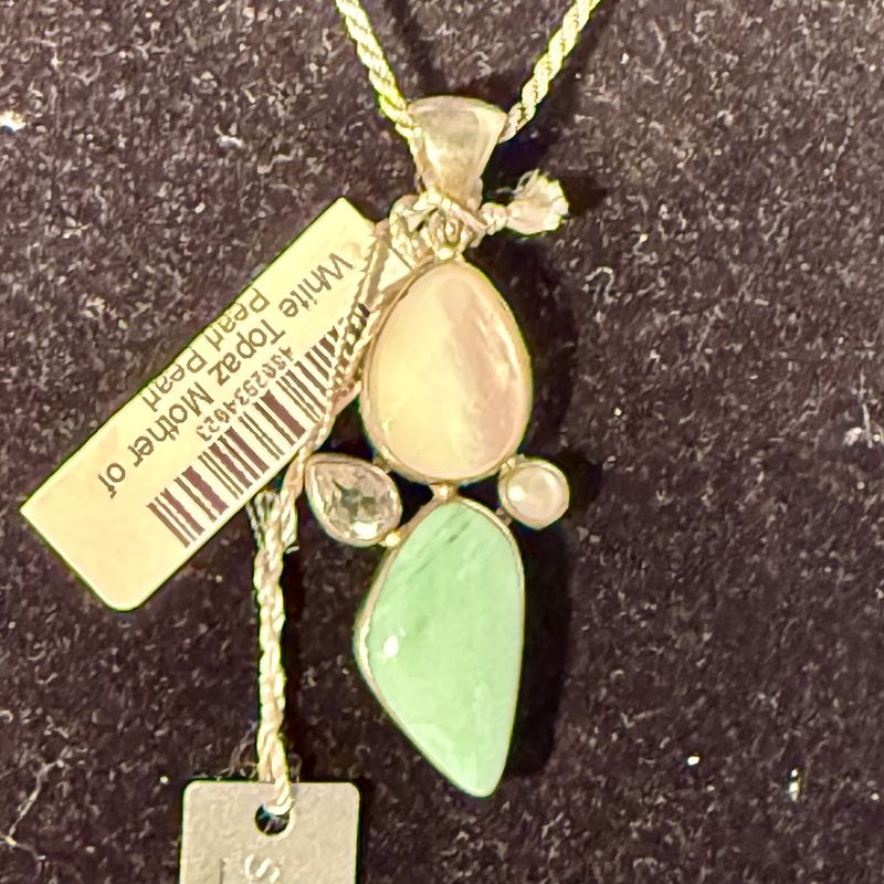 White Topaz Mother of Pearl Pearl Variscite Pearl Pendant