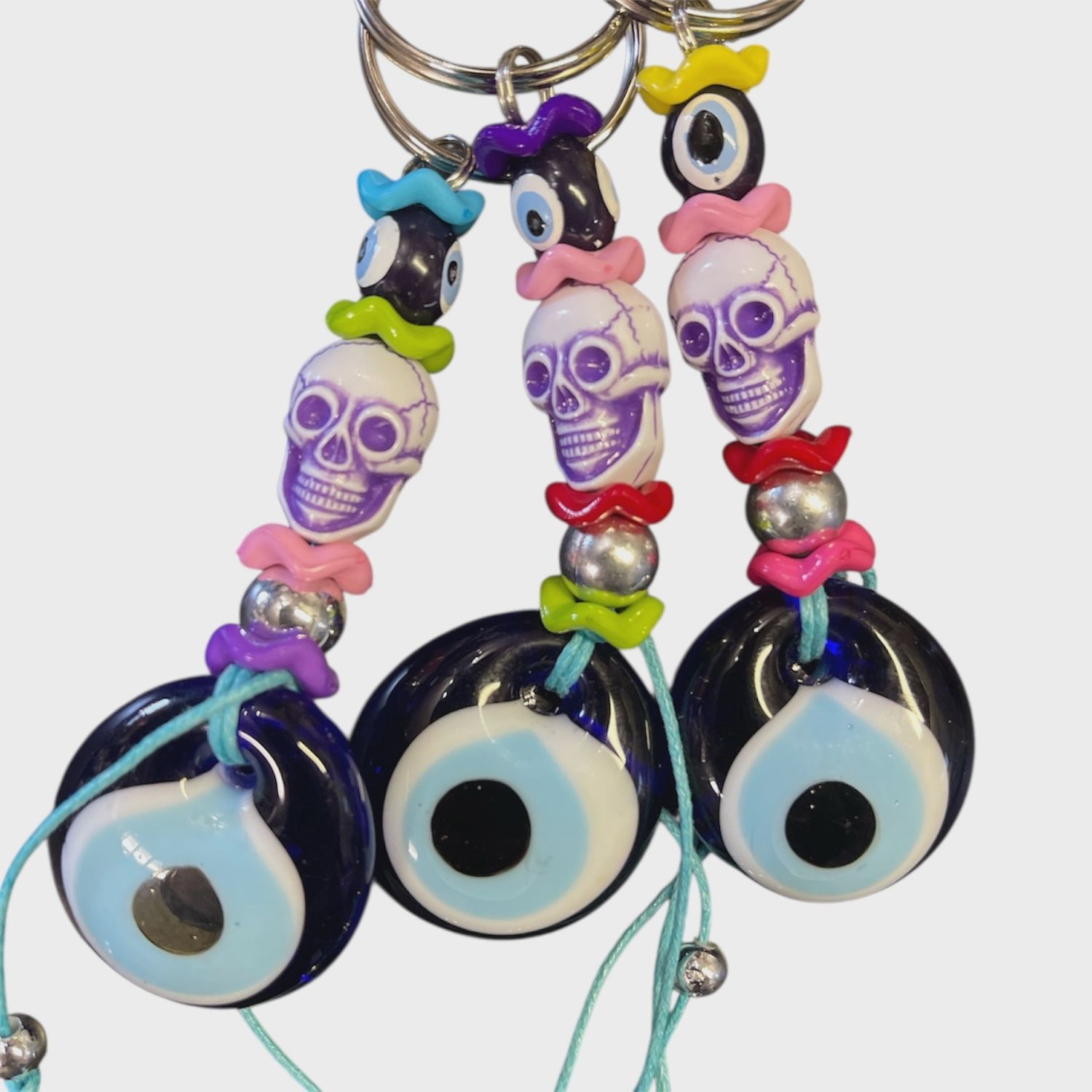 Evil Eye &amp; Purple Skull Keychain