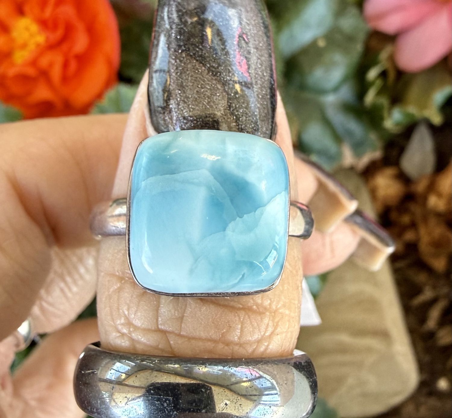 Larimar Square Sterling Ring Sz12
