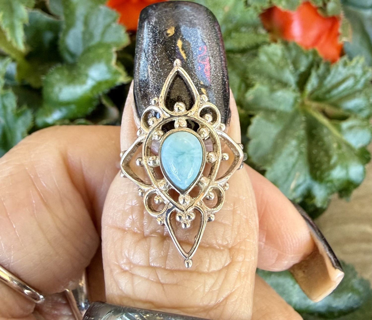 Larimar Filigree Ring Size 6