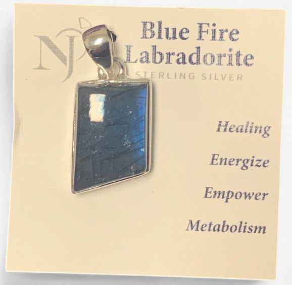 Blue Fire Labradorite Diamond Shaped Sterling Pendant