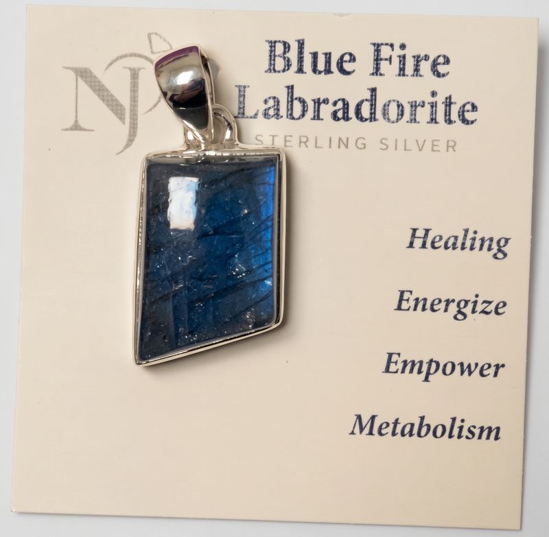 Blue Fire Labradorite Diamond Shaped Sterling Pendant