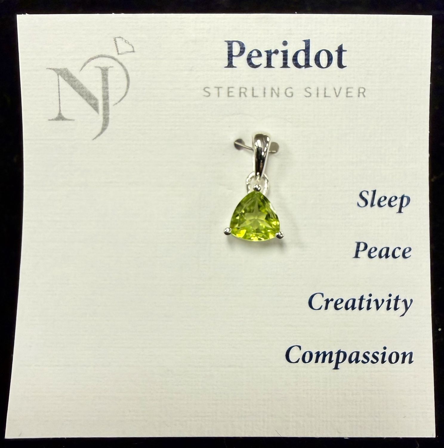 Peridot Faceted Sterling Pendant, design: faceted trillion