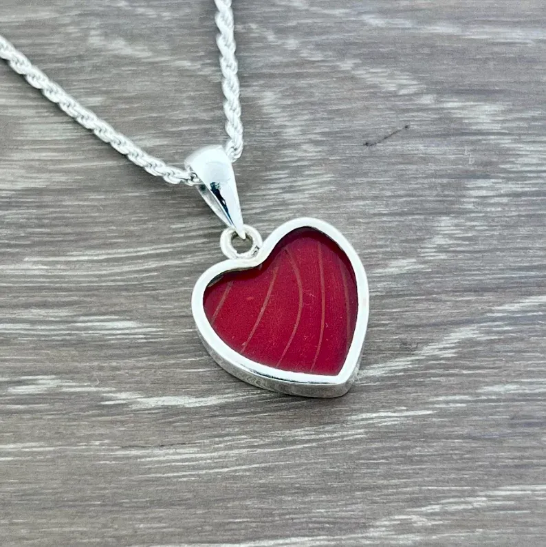 Blood Red Glider Butterfly Heart Pendant