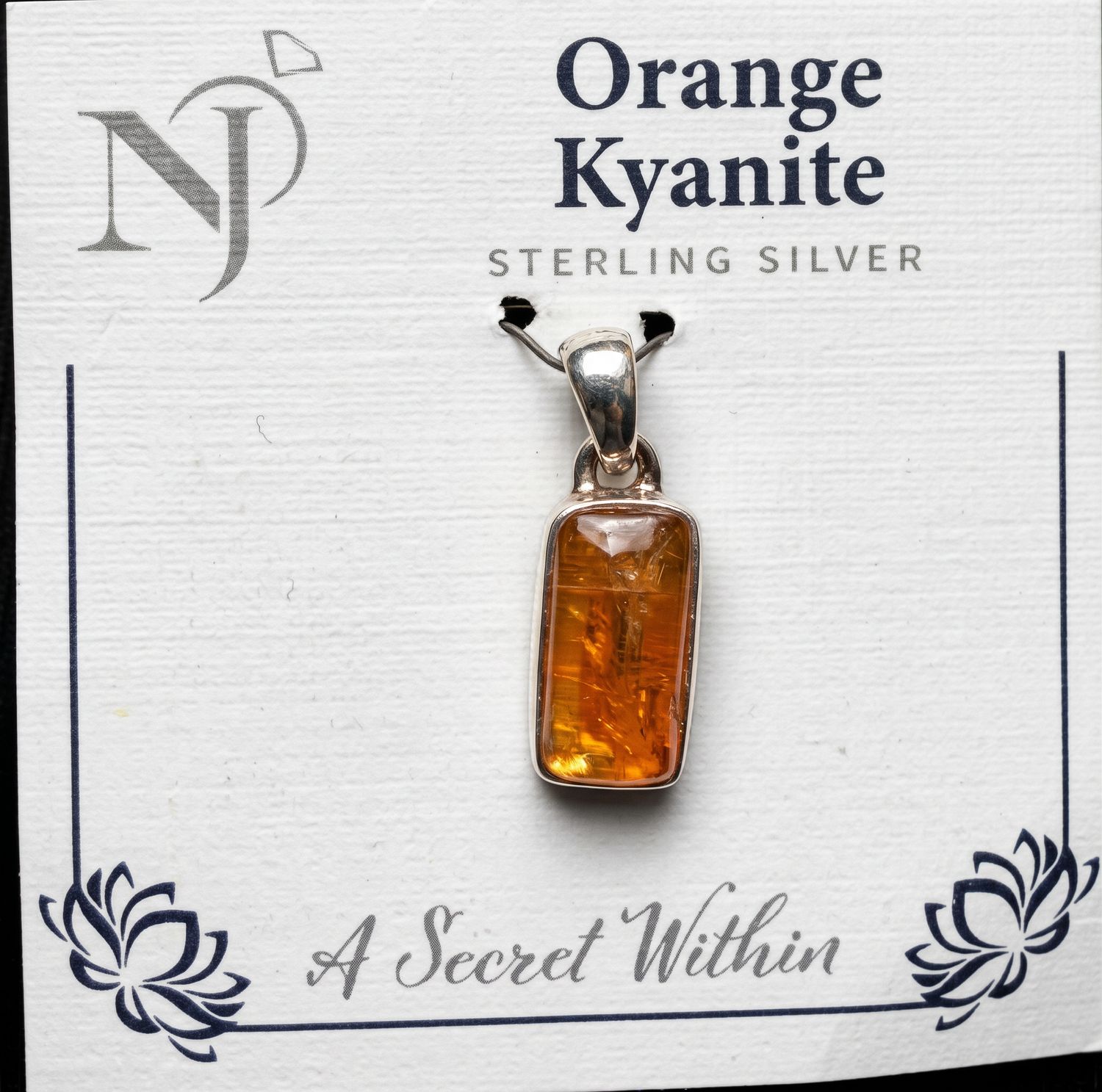 Orange Kyanite Rectangular Sterling Pendant