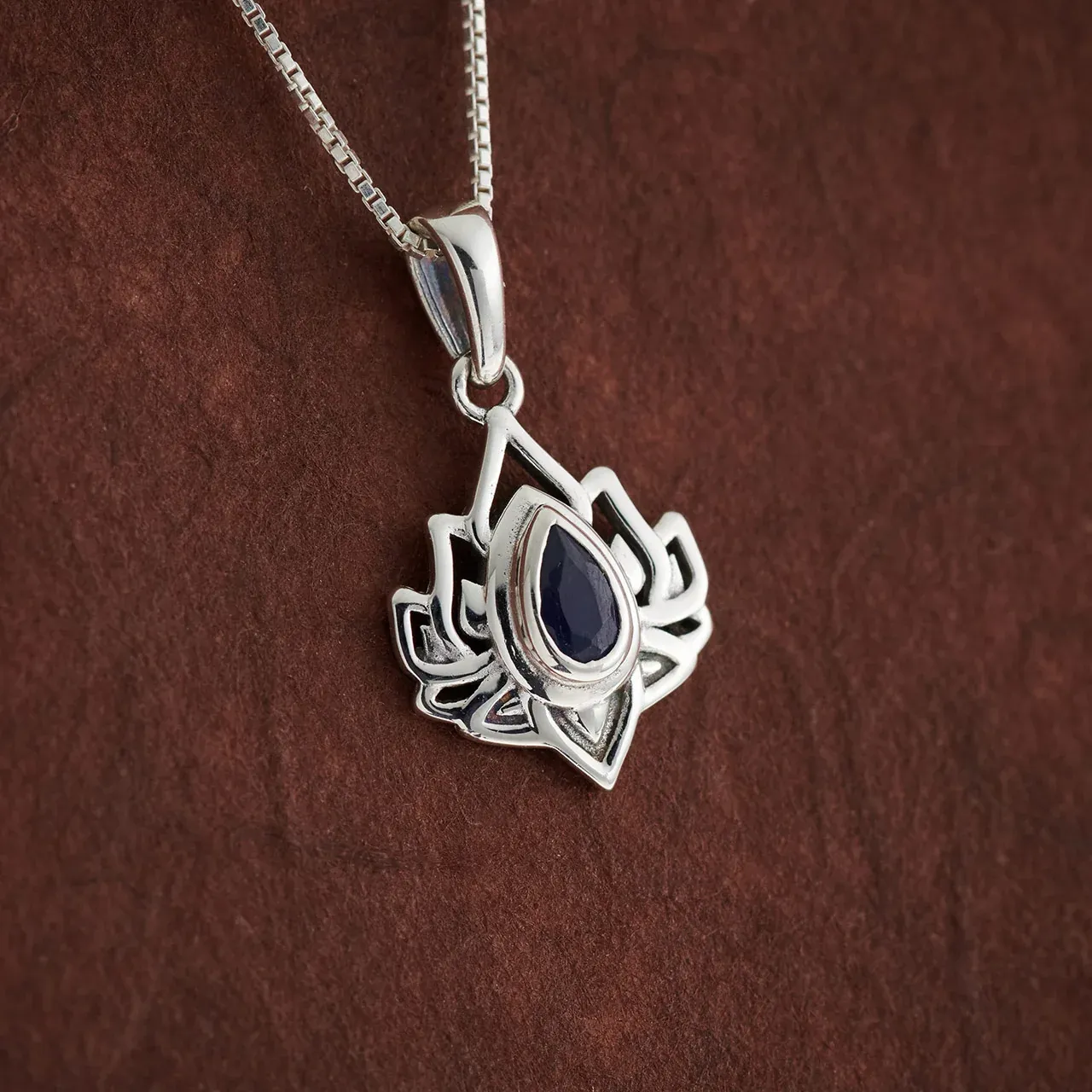 Sapphire Dainty Lotus Pendant
