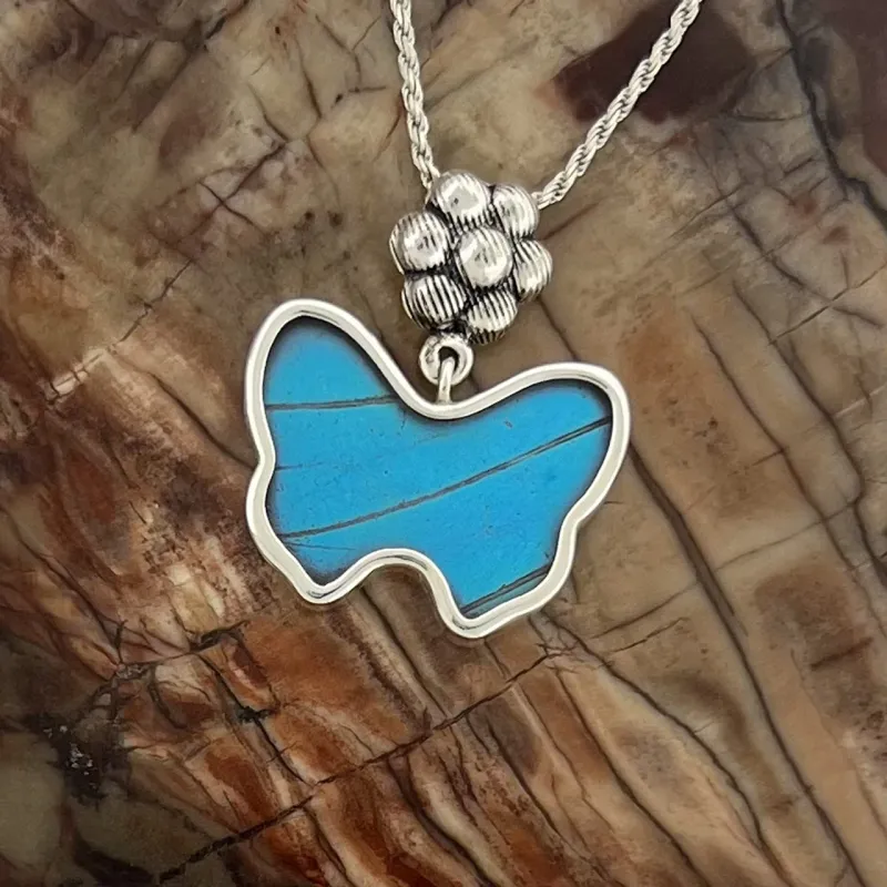 Blue Morpho Butterfly Fine Silver Butterfly Pendant