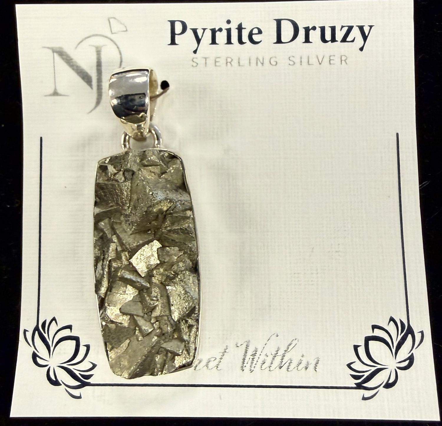 Pyrite Druzy Rectangular Sterling Pendant