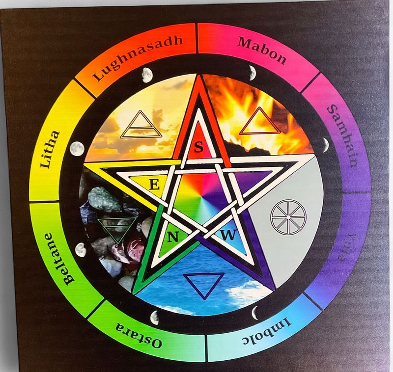 Wheel of the Year Pentacle Pendulum Board 8"