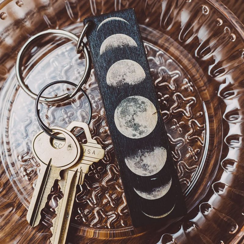 Moon Phase Wooden Keychain