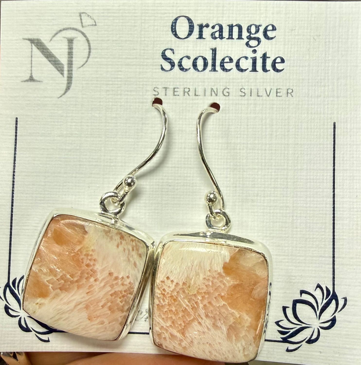 Orange Scolecite Square Earrings