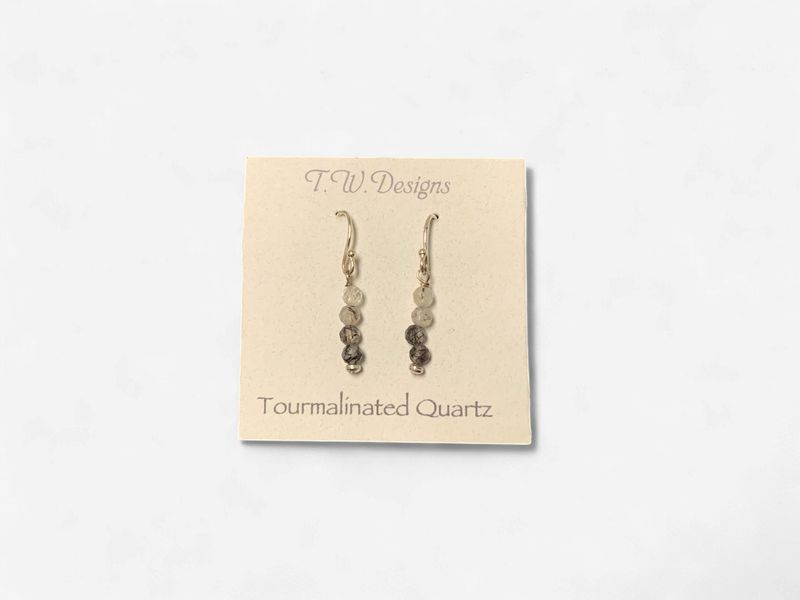 Tourmalinated Quartz Beaded Dangle Earrings