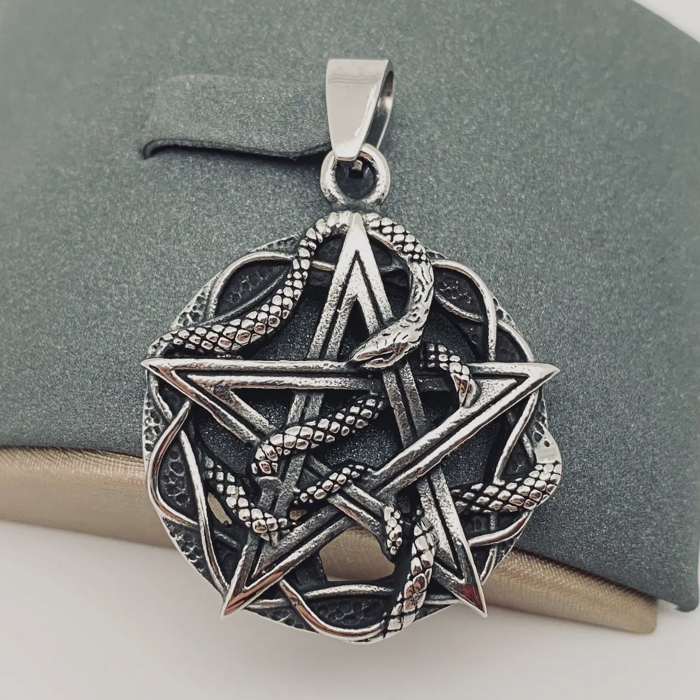 Stainless Steel Snake Wrapped Pentacle Pendant