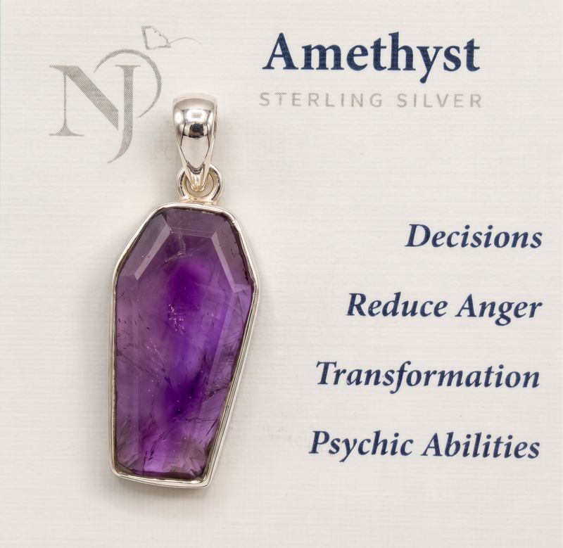 Amethyst Coffin Sterling Pendant