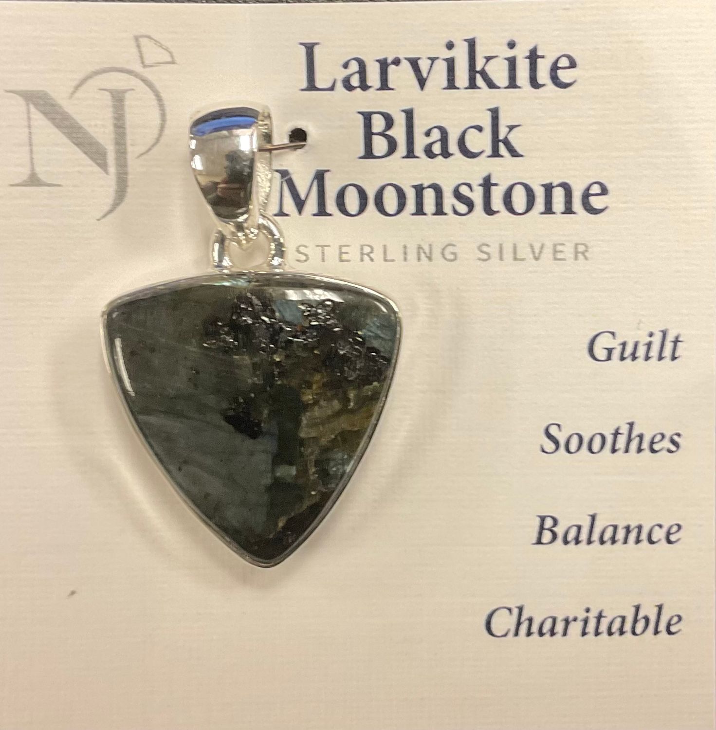 Larvikite Black Moonstone Sterling Rounded Triangle Pendant