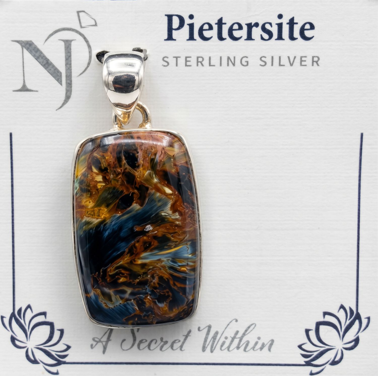 Pietersite Rounded Rectangle Sterling Pendant