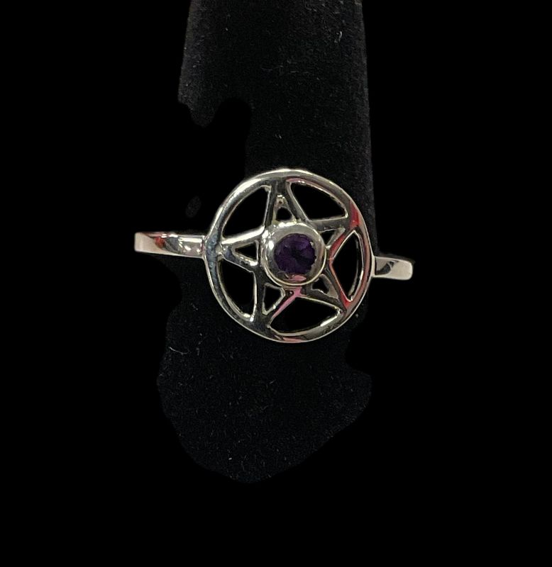 Flower of Life Amethyst Pentagram Ring