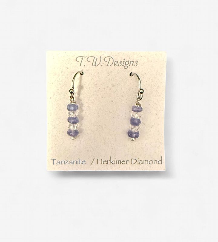 Moldavite Tanzanite Herkimer Beaded Earrings